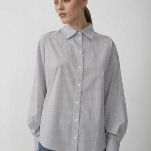 JUST Female Clayton Blue White Stripe Cotton Poplin Shirt S